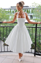 Elegant Halter Midi Dress | Women's Wedding Guest Dress with Flattering Silhouette | Perfect for Formal Events
