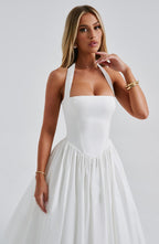 Elegant Halter Midi Dress | Women's Wedding Guest Dress with Flattering Silhouette | Perfect for Formal Events