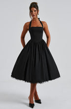 Elegant Halter Midi Dress | Women's Wedding Guest Dress with Flattering Silhouette | Perfect for Formal Events