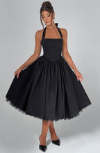 Elegant Halter Midi Dress | Women's Wedding Guest Dress with Flattering Silhouette | Perfect for Formal Events