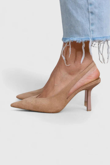 Elegant Heels | Nude Slingback Heels with Stable Comfort Fit | Versatile Footwear for Any Occasion