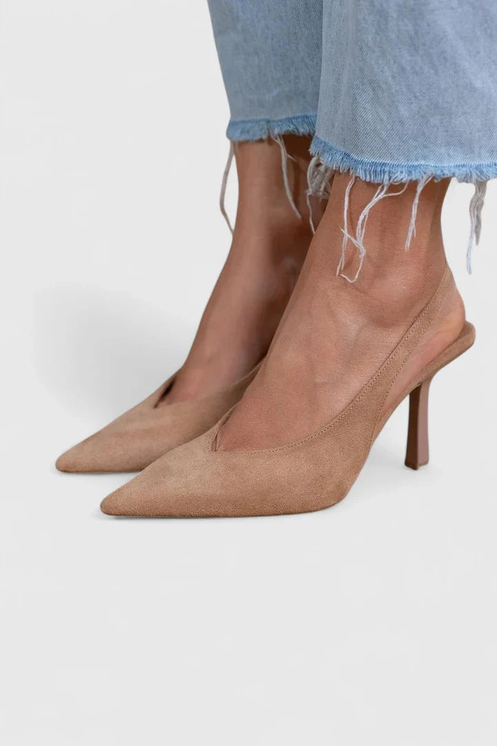 Elegant Heels | Nude Slingback Heels with Stable Comfort Fit | Versatile Footwear for Any Occasion