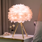 Elegant LED Table Lamp with Feather Shade & 7 Color Options | Stylish Bedside Lighting for Cozy Ambiance