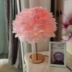 Elegant LED Table Lamp with Feather Shade & 7 Color Options | Stylish Bedside Lighting for Cozy Ambiance