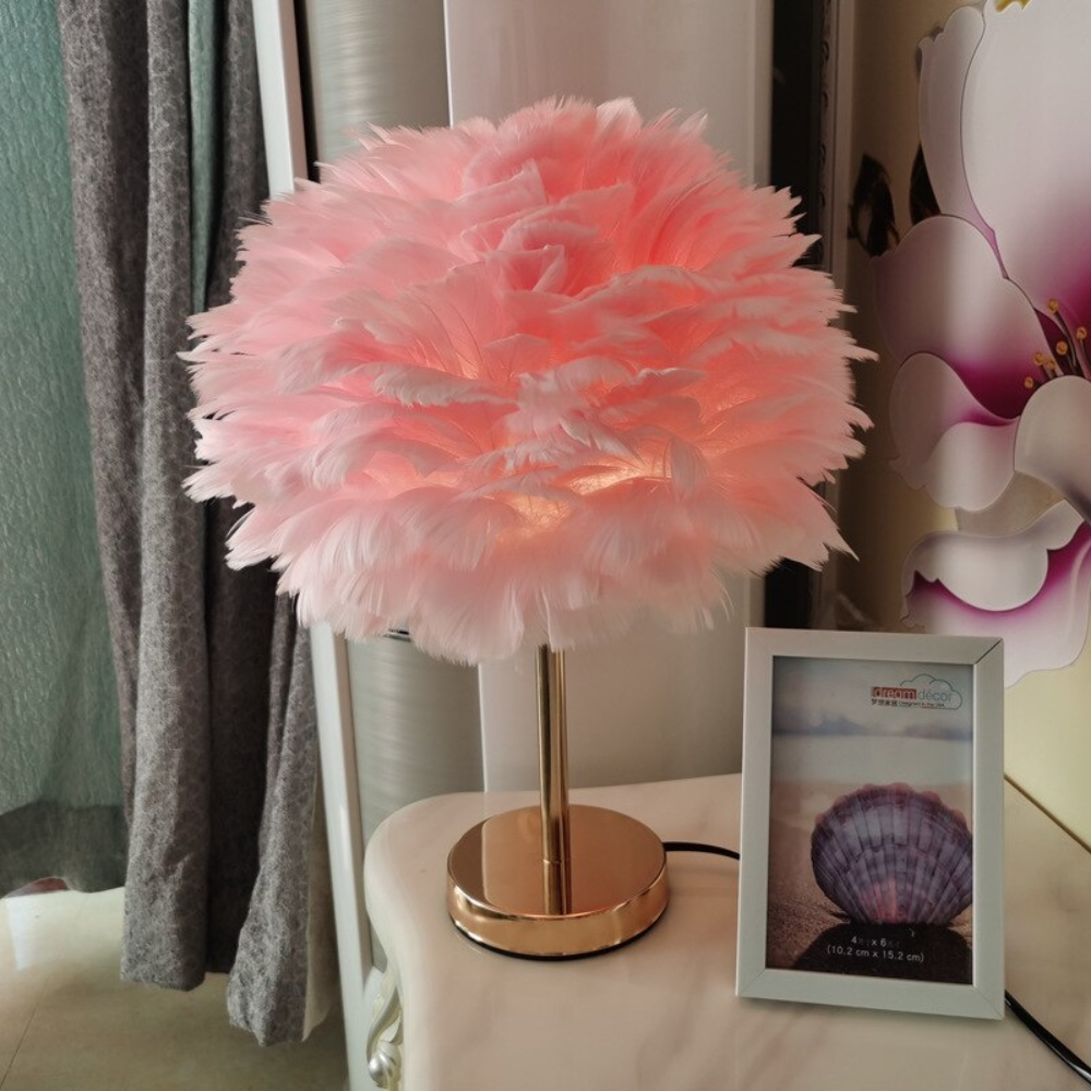 Elegant LED Table Lamp with Feather Shade & 7 Color Options | Stylish Bedside Lighting for Cozy Ambiance