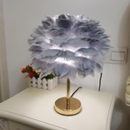 Elegant LED Table Lamp with Feather Shade & 7 Color Options | Stylish Bedside Lighting for Cozy Ambiance