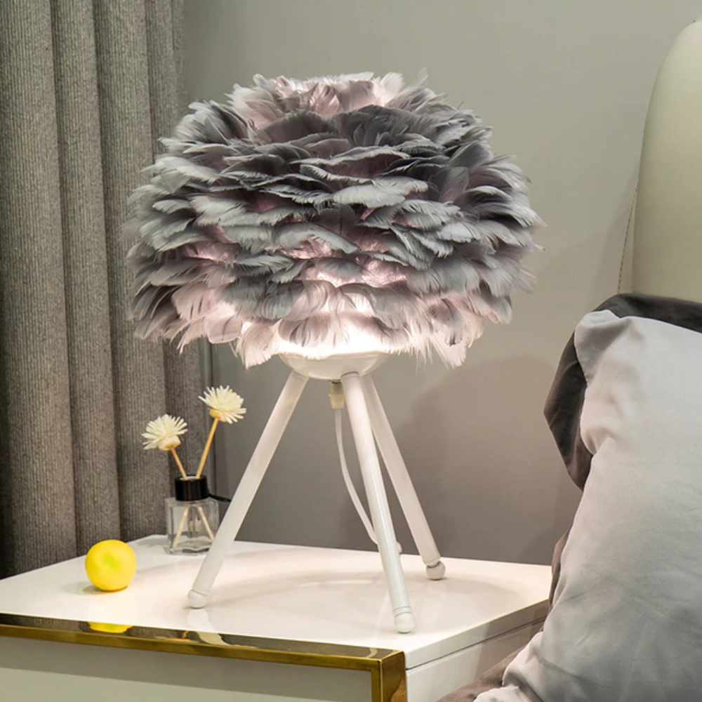 Elegant LED Table Lamp with Feather Shade & 7 Color Options | Stylish Bedside Lighting for Cozy Ambiance