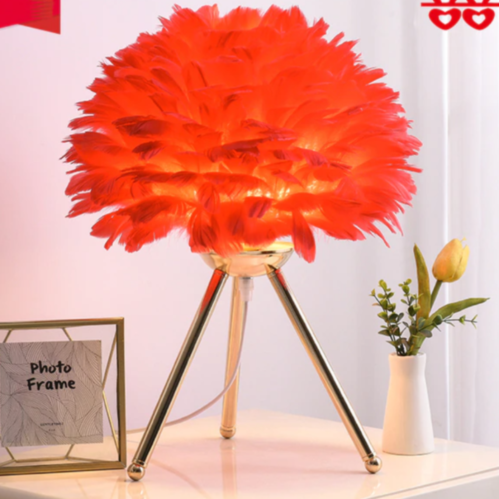 Elegant LED Table Lamp with Feather Shade & 7 Color Options | Stylish Bedside Lighting for Cozy Ambiance