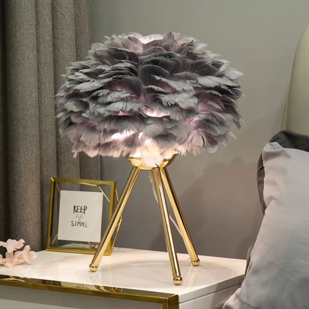 Elegant LED Table Lamp with Feather Shade & 7 Color Options | Stylish Bedside Lighting for Cozy Ambiance