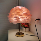 Elegant LED Table Lamp with Feather Shade & 7 Color Options | Stylish Bedside Lighting for Cozy Ambiance