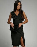Elegant Lavenza | Women's Fitted Cocktail Dress with V-Neck & Subtle Slit | Perfect for Any Formal Occasion