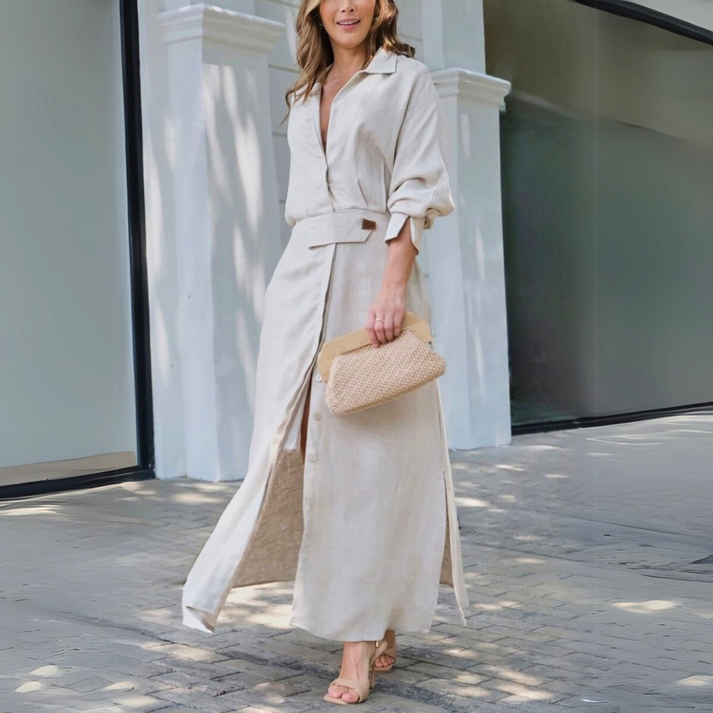 Elegant Maxi Dress | Flattering V-Neck Long Dress for Women with Airy Comfort