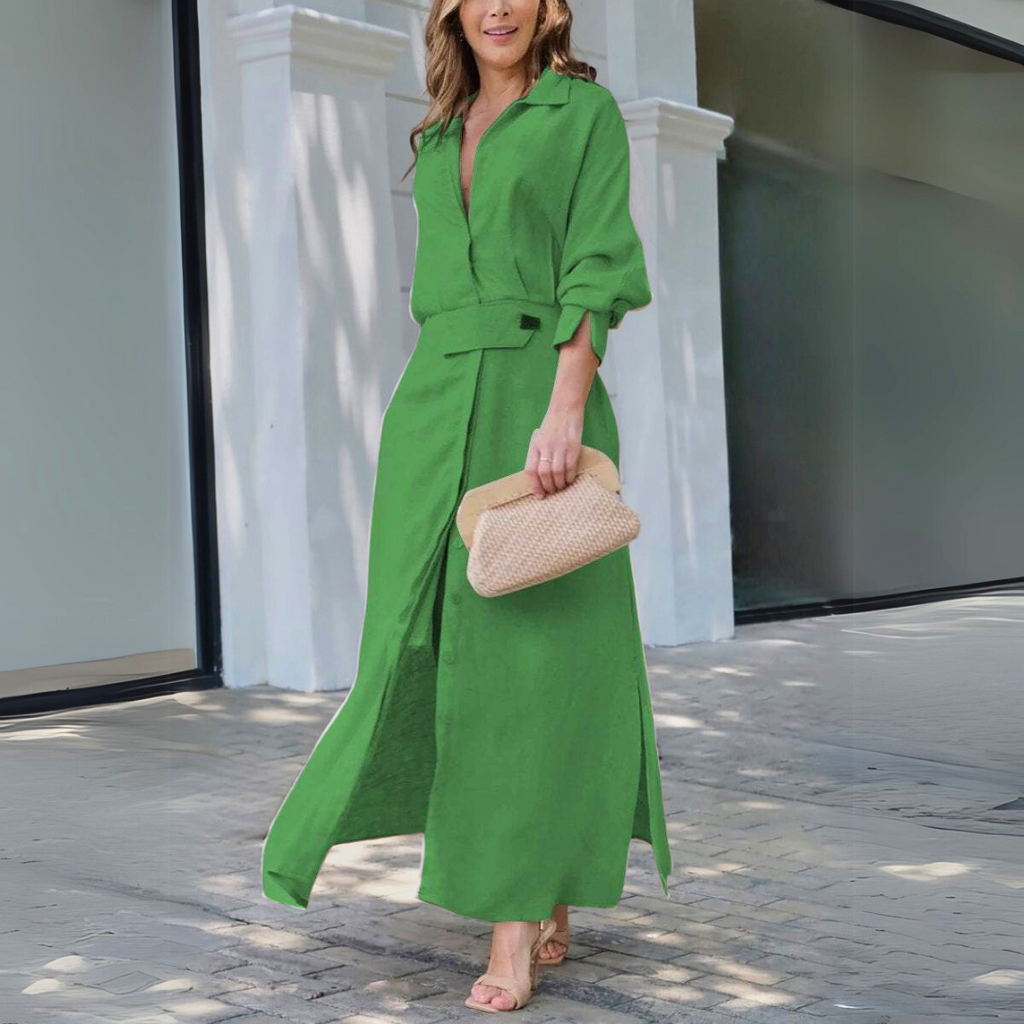 Elegant Maxi Dress | Flattering V-Neck Long Dress for Women with Airy Comfort