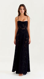 Elegant Maxi Dress | Women's Dress with Bustier Design & Lace Detailing | Flattering Silhouette for Special Occasions