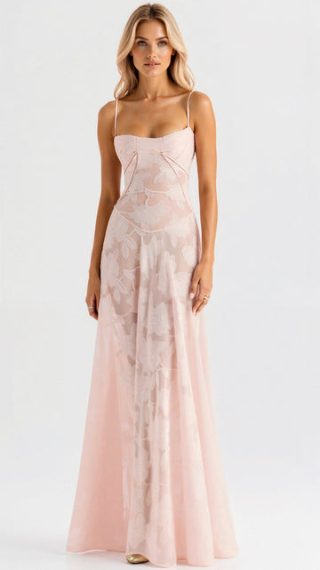 Elegant Maxi Dress | Women's Dress with Bustier Design & Lace Detailing | Flattering Silhouette for Special Occasions