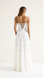 Elegant Maxi Dress | Women's Dress with Bustier Design & Lace Detailing | Flattering Silhouette for Special Occasions