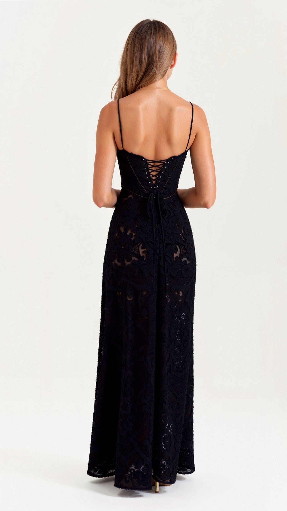 Elegant Maxi Dress | Women's Dress with Bustier Design & Lace Detailing | Flattering Silhouette for Special Occasions