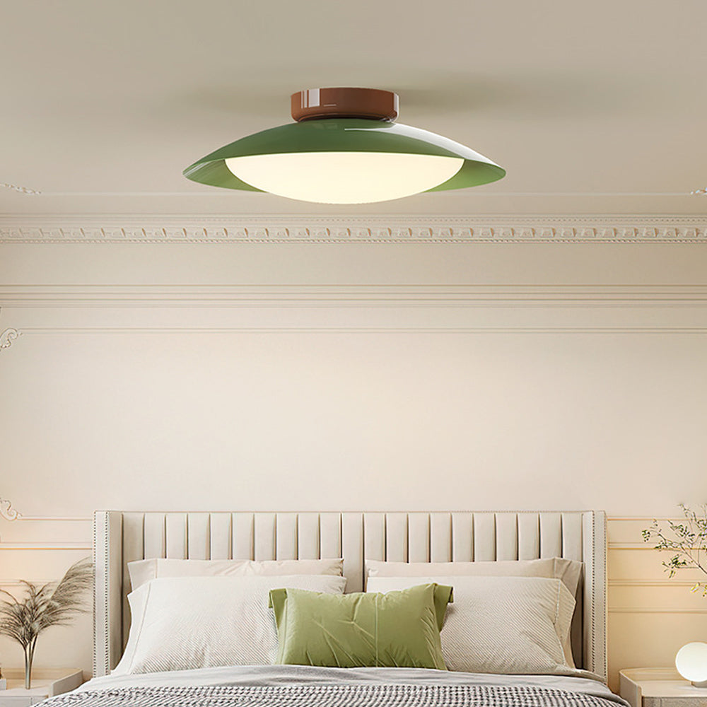 Mid-Century Flush Mount Ceiling Light, Cream LED, Brown Green, Warm Glow