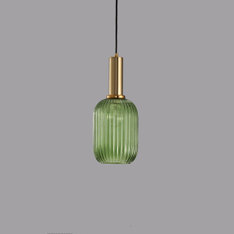 Striped Glass Pendant Light, Minimalist, Adjustable Length, Green, Kitchen