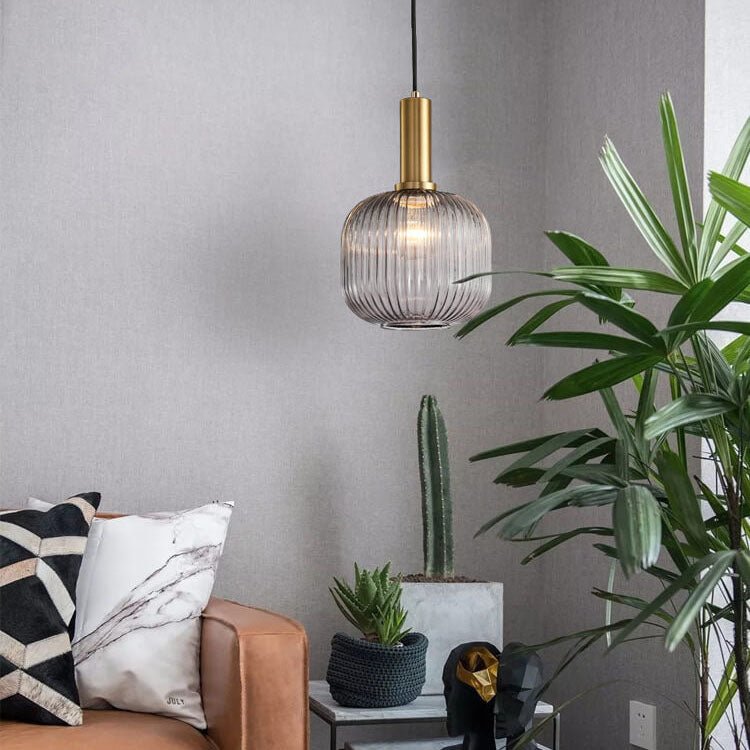 Striped Glass Pendant Light, Minimalist, Adjustable Length, Green, Kitchen