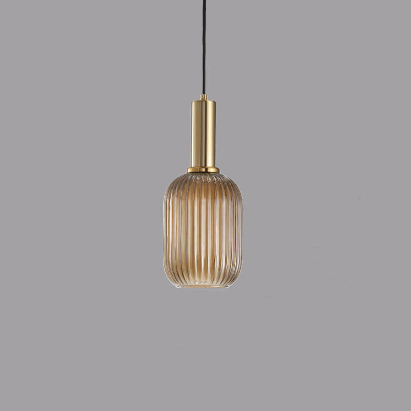 Striped Glass Pendant Light, Minimalist, Adjustable Length, Green, Kitchen