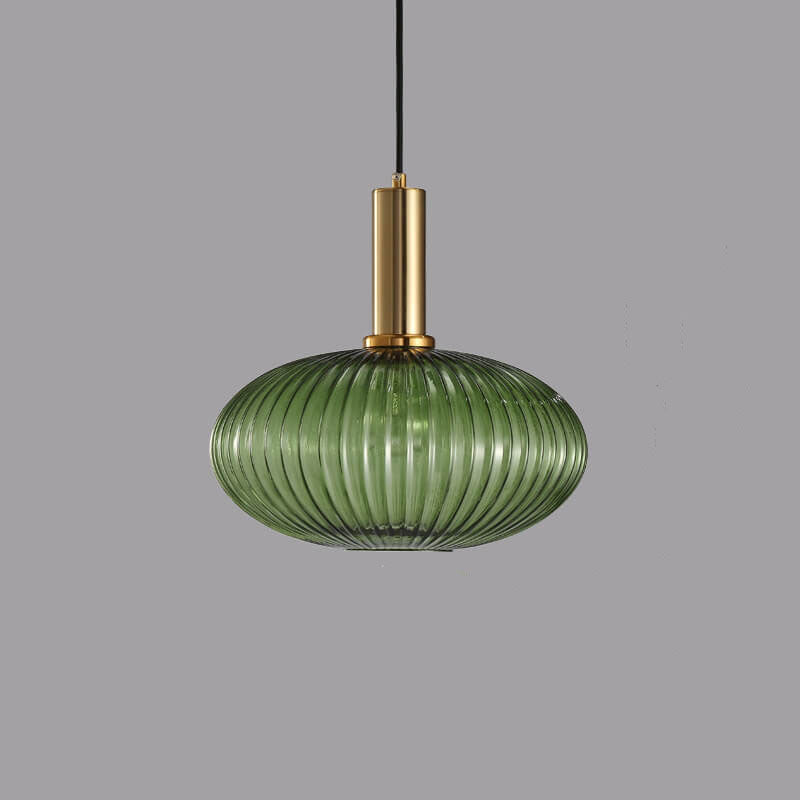 Striped Glass Pendant Light, Minimalist, Adjustable Length, Green, Kitchen