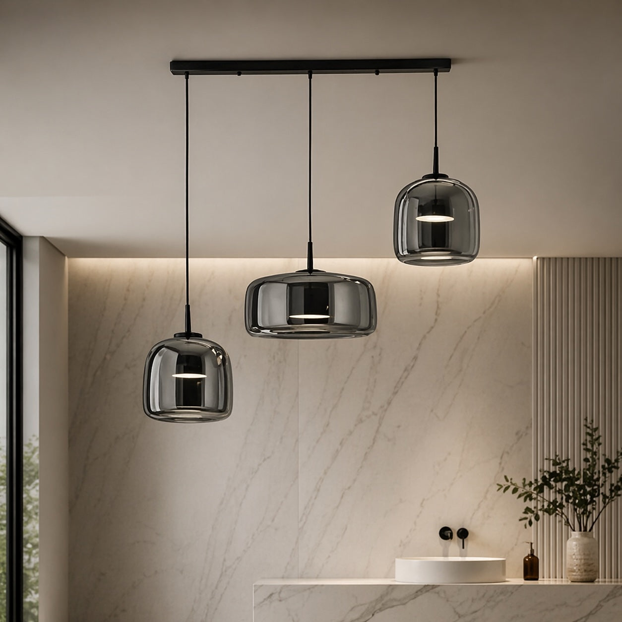 Elegant Multi-Shade Pendant Light | Glass Kitchen Pendant Lighting with Adjustable Cord for Versatile Home Decor