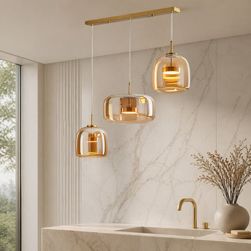 Elegant Multi-Shade Pendant Light | Glass Kitchen Pendant Lighting with Adjustable Cord for Versatile Home Decor