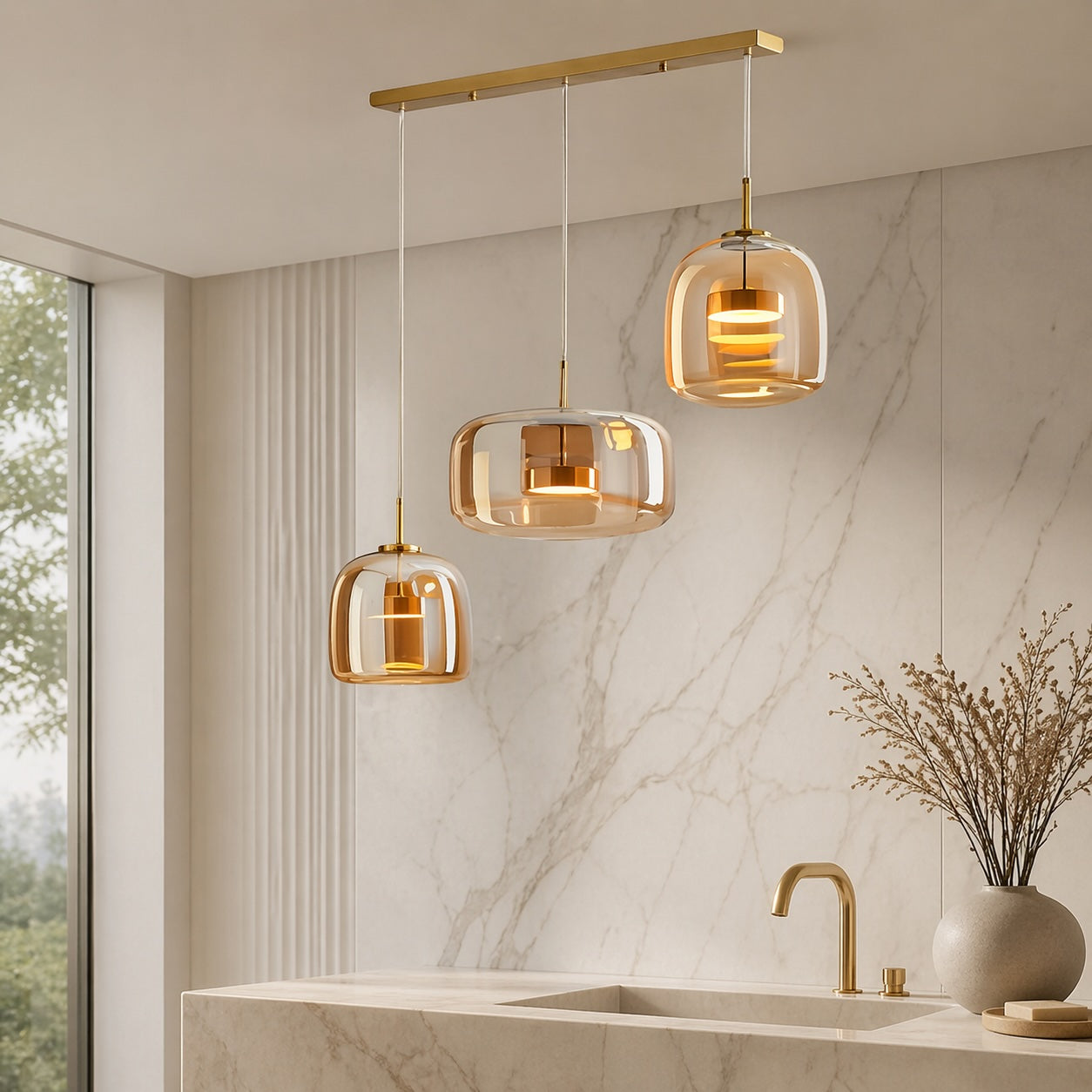 Elegant Multi-Shade Pendant Light | Glass Kitchen Pendant Lighting with Adjustable Cord for Versatile Home Decor