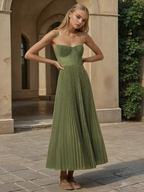 Elegant Pleated Maxi Dress | Flattering Waist-Defining Structure for Timeless Style
