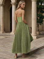 Elegant Pleated Maxi Dress | Flattering Waist-Defining Structure for Timeless Style