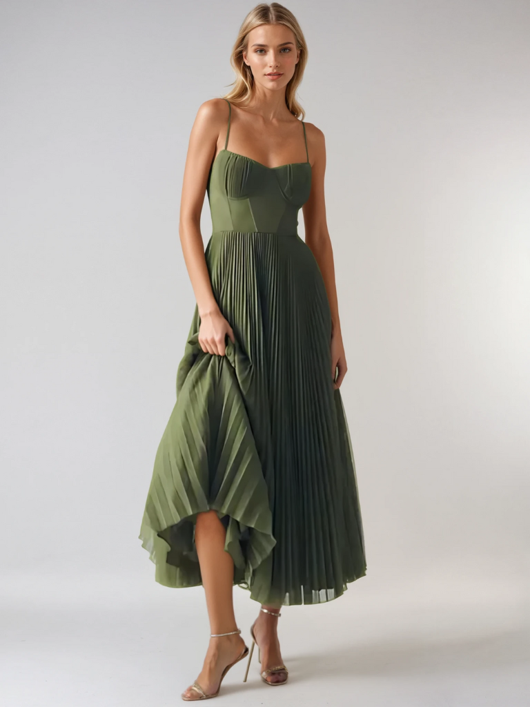 Elegant Pleated Maxi Dress | Flattering Waist-Defining Structure for Timeless Style