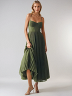Elegant Pleated Maxi Dress | Flattering Waist-Defining Structure for Timeless Style