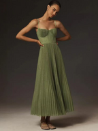 Elegant Pleated Maxi Dress | Flattering Waist-Defining Structure for Timeless Style