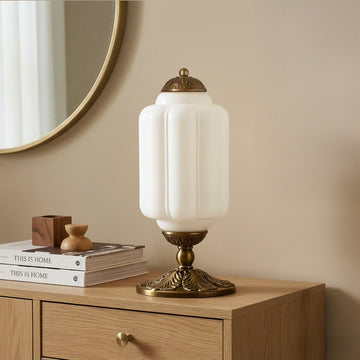 Elegant Retro Cream Milk Glass Table Lamp with Ribbed Shade | Stylish Nightstand Lighting for Cozy Ambience