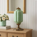 Elegant Retro Cream Milk Glass Table Lamp with Ribbed Shade | Stylish Nightstand Lighting for Cozy Ambience