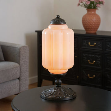 Elegant Retro Cream Milk Glass Table Lamp with Ribbed Shade | Stylish Nightstand Lighting for Cozy Ambience