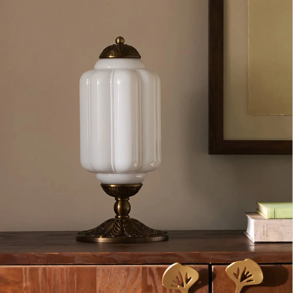 Elegant Retro Cream Milk Glass Table Lamp with Ribbed Shade | Stylish Nightstand Lighting for Cozy Ambience