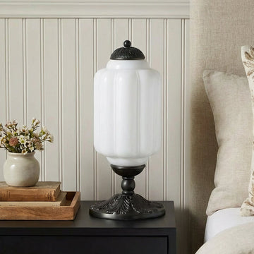 Elegant Retro Cream Milk Glass Table Lamp with Ribbed Shade | Stylish Nightstand Lighting for Cozy Ambience