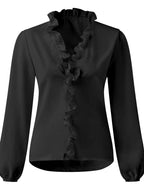 Elegant Ruffled V-Neck Women's Blouse with Long Sleeves | Stylish Comfort for Everyday Wear