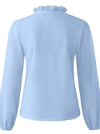 Elegant Ruffled V-Neck Women's Blouse with Long Sleeves | Stylish Comfort for Everyday Wear