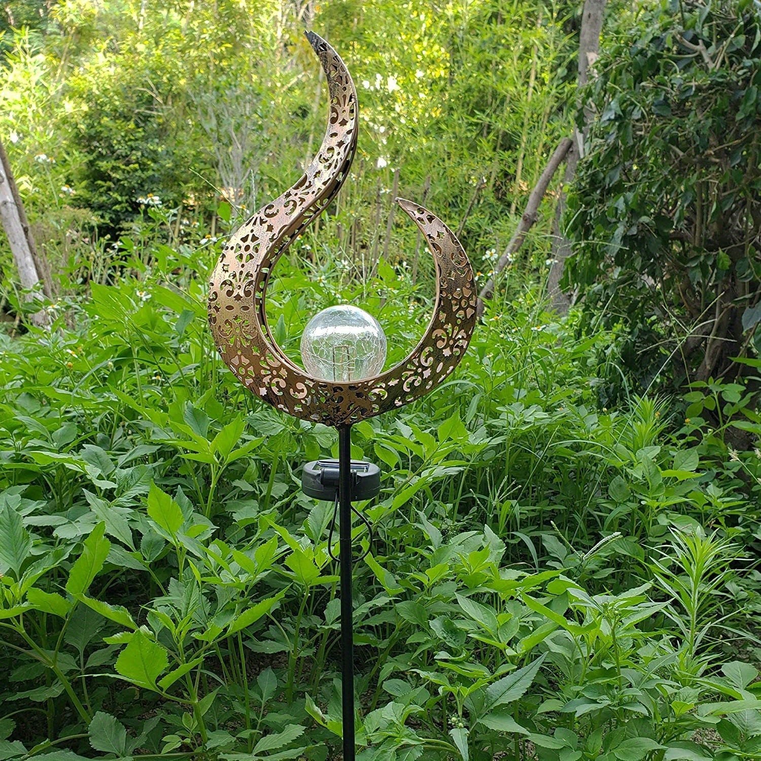 Elegant Solar Garden Light Stake with Cracked Glass Globe | IP65 Waterproof Design for Enchanting Outdoor Illumination