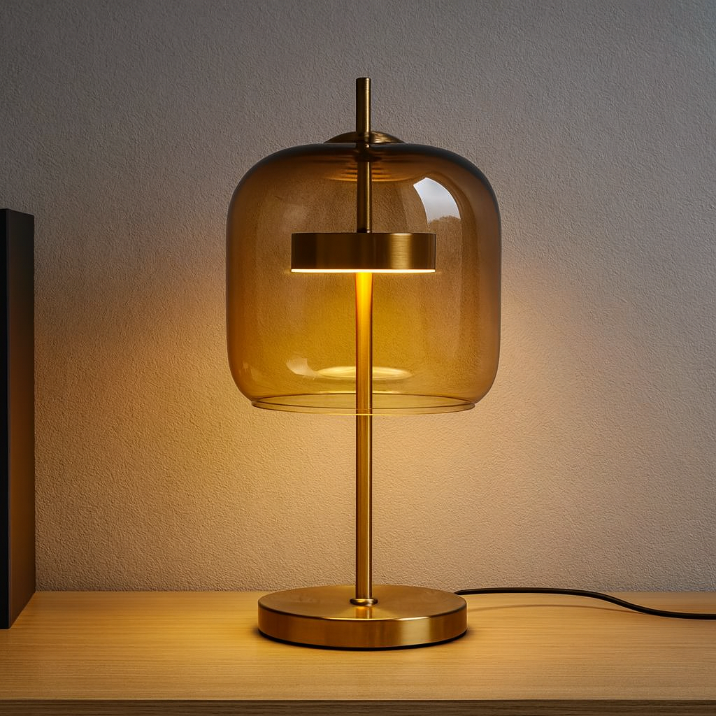Elegant Stained Glass Table Lamp with Integrated LED & Gold Finish | Stylish Bedside Lighting for Contemporary Living Spaces