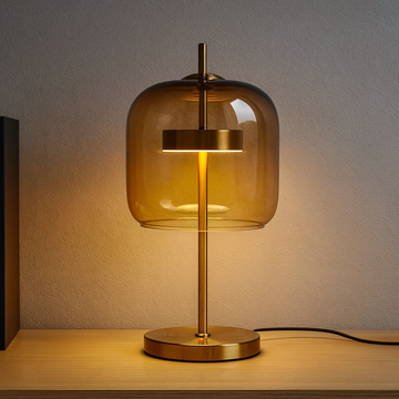 Elegant Stained Glass Table Lamp with Integrated LED & Gold Finish | Stylish Bedside Lighting for Contemporary Living Spaces