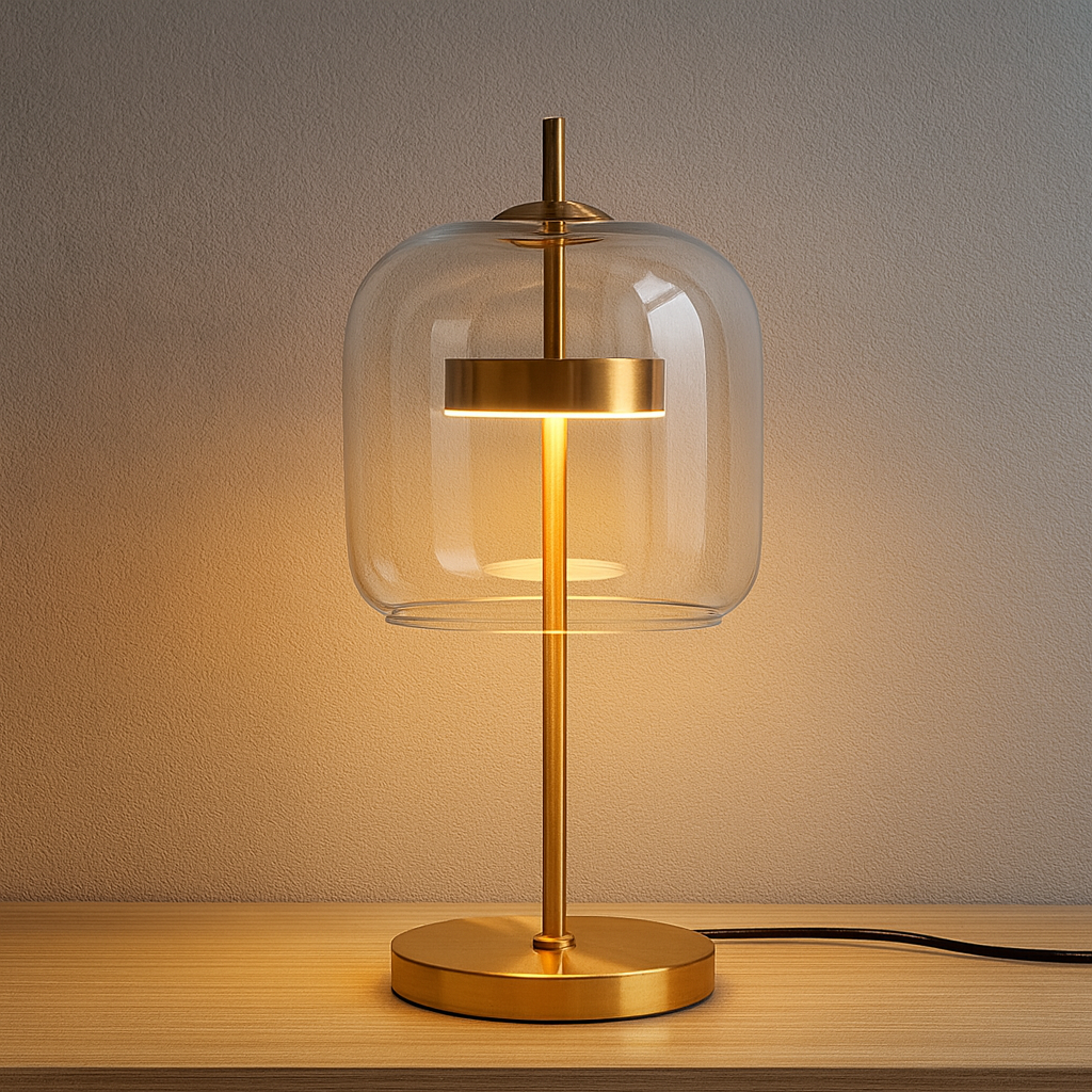 Elegant Stained Glass Table Lamp with Integrated LED & Gold Finish | Stylish Bedside Lighting for Contemporary Living Spaces