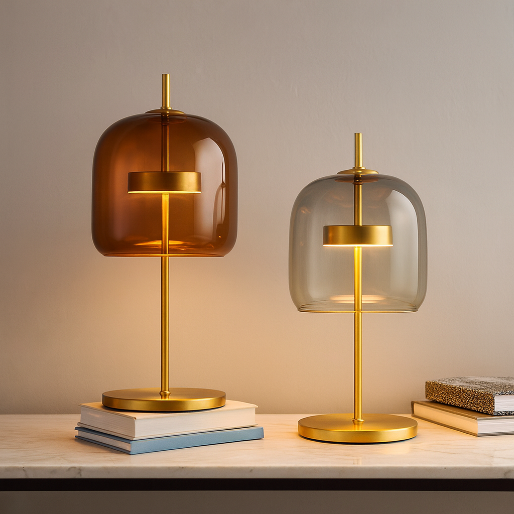 Elegant Stained Glass Table Lamp with Integrated LED & Gold Finish | Stylish Bedside Lighting for Contemporary Living Spaces