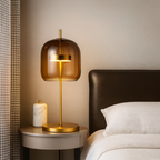 Elegant Stained Glass Table Lamp with Integrated LED & Gold Finish | Stylish Bedside Lighting for Contemporary Living Spaces