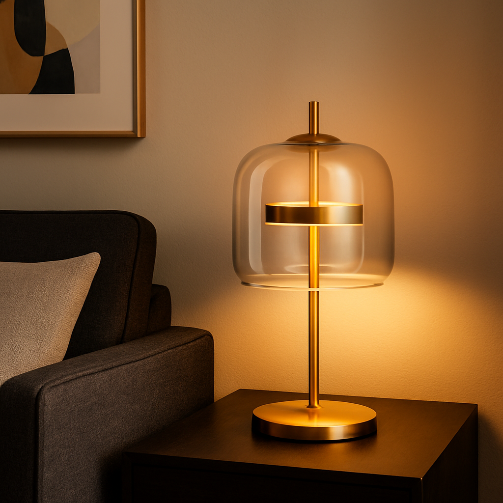 Elegant Stained Glass Table Lamp with Integrated LED & Gold Finish | Stylish Bedside Lighting for Contemporary Living Spaces