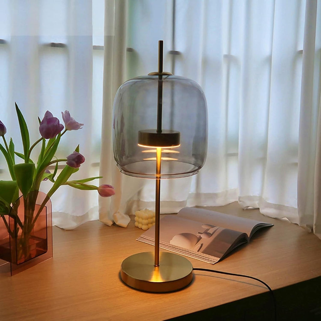 Elegant Stained Glass Table Lamp with Integrated LED & Gold Finish | Stylish Bedside Lighting for Contemporary Living Spaces