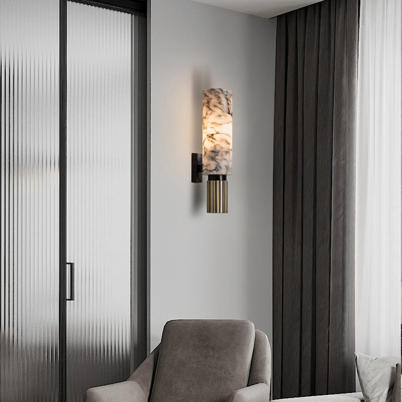 Stone Wall Sconce, Copper Finish LED, Modern Bedroom Hallway Light